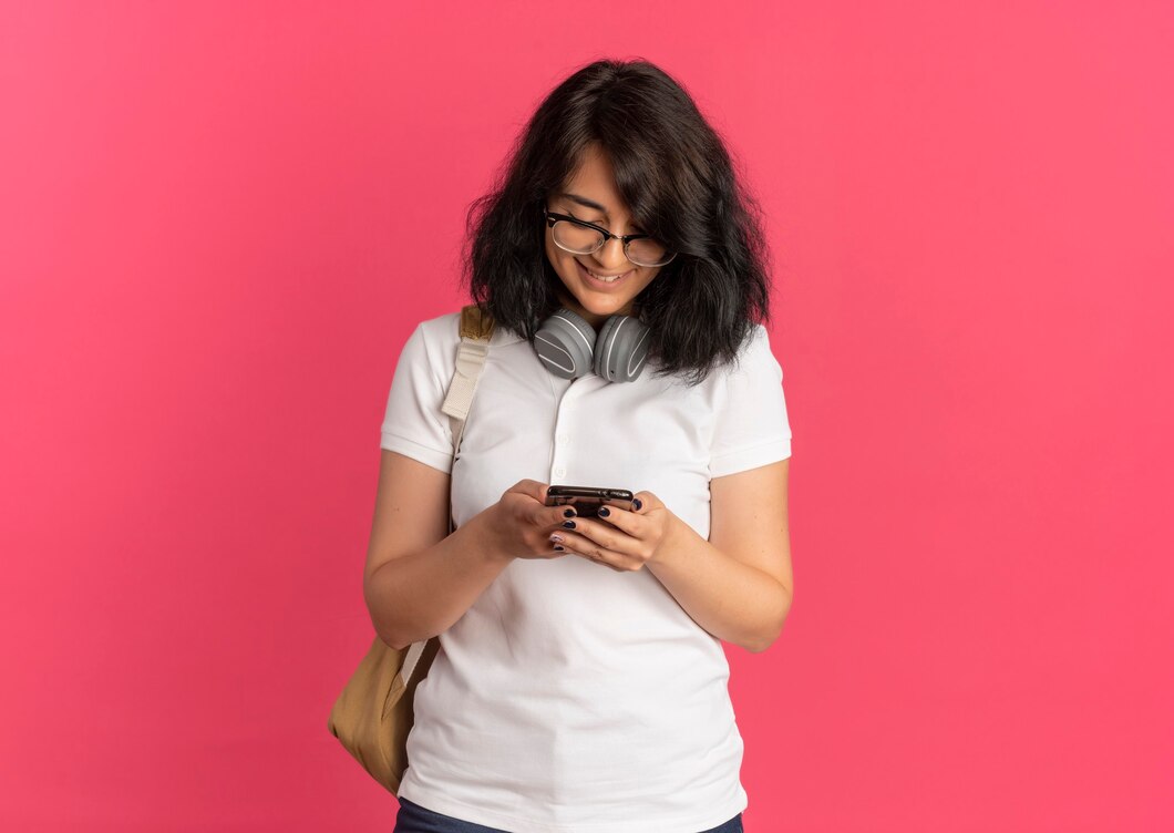 young-smiling-pretty-caucasian-schoolgirl-wearing-glasses-back-bag-headphones-looks-phone-pink-with-copy-space_141793-62846